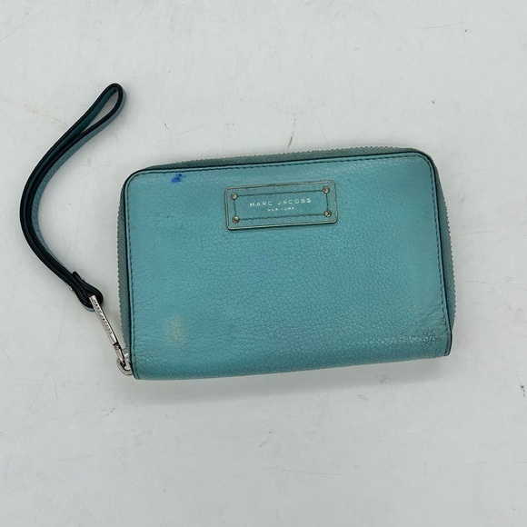 Marc Jacobs Women’s Turquoise Blue Genuine Pebbled Leather Wristlet Wallet - Picture 7 of 10